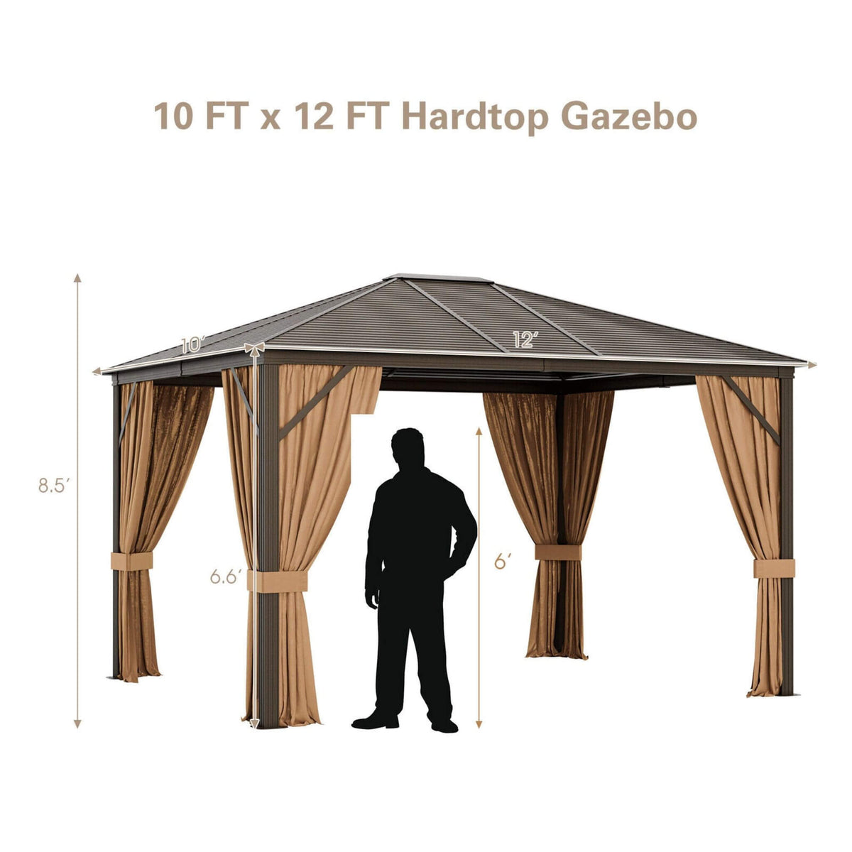 Alora Premium Outdoor Hardtop Patio Gazebo With Galvanized Steel Top And Aluminum Frame 10'x12'