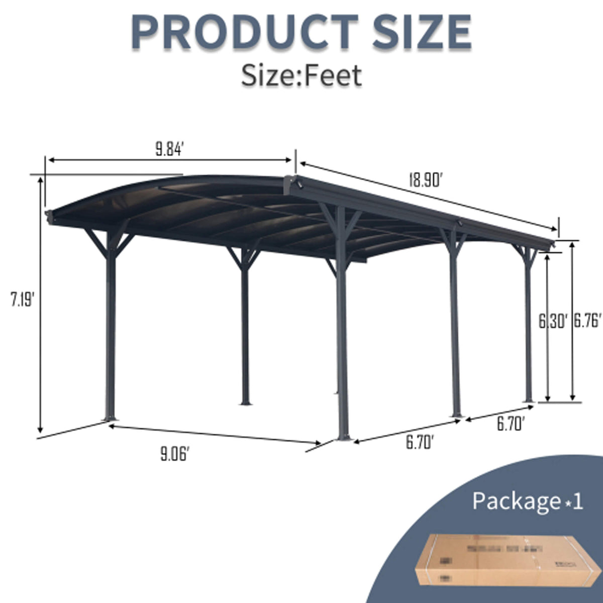 Alora Heavy-Duty Outdoor Aluminum Arch Carport With Polycarbonate Panels - 10' x 19'