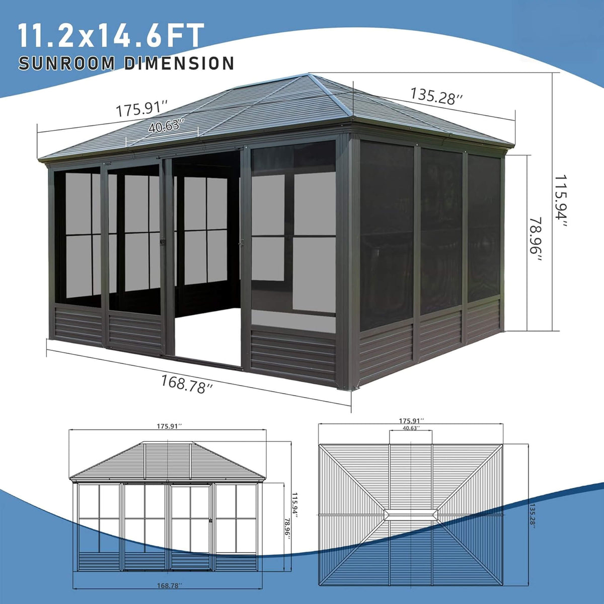 Alora Meridian Four-Season Aluminum Hardtop Sunroom - 11' x 14'