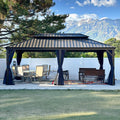 Alora Heavy-Duty Outdoor Backyard Hardtop Gazebo With Netting And Curtains 12'x20'