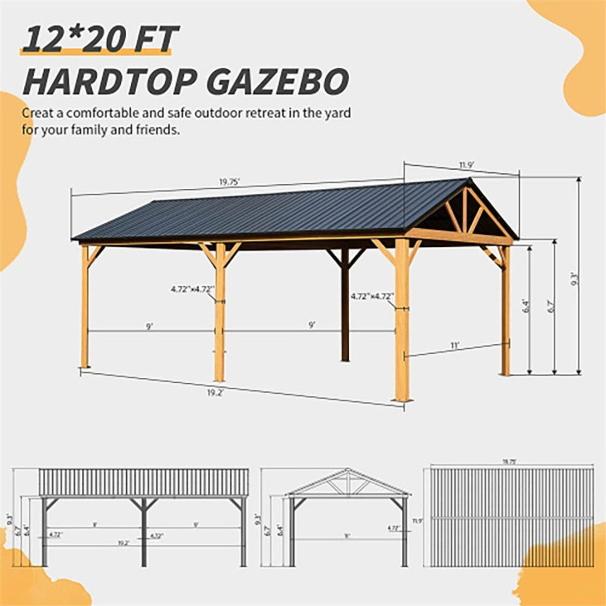Alora Premium Outdoor Double-Layer Galvanized Steel Hardtop Gazebo Pergola For Patio - 12' x 20'