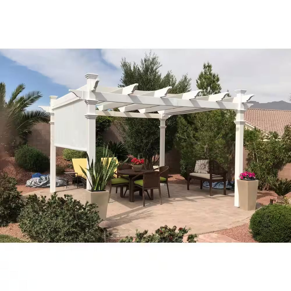 11x11 ft – White Vinyl Pergola with Adjustable Canopy