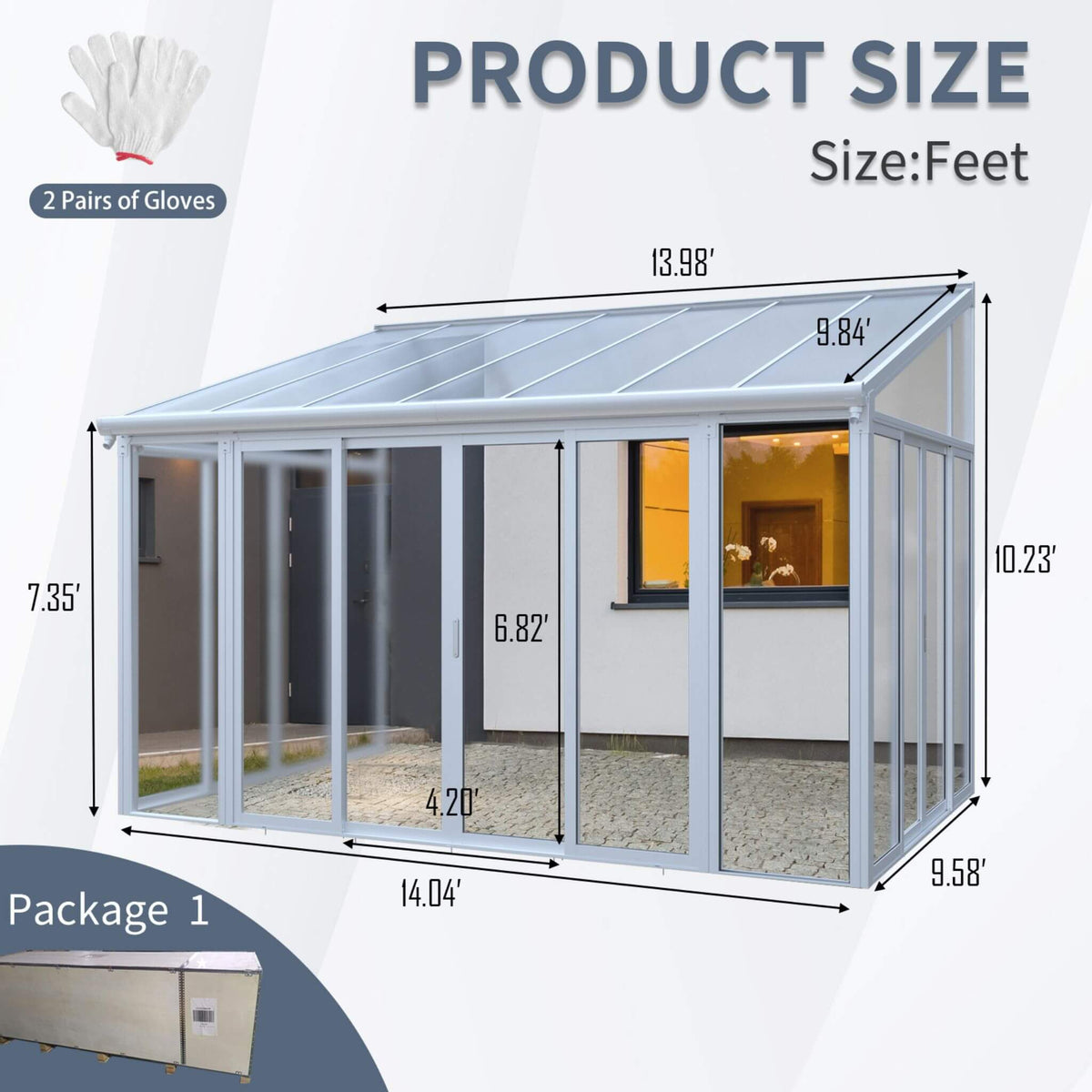 Alora Lumina Heavy-Duty All-Season Aluminum Alloy Patio Sunroom With 3 Lockable Sliding Doors 10'x14'