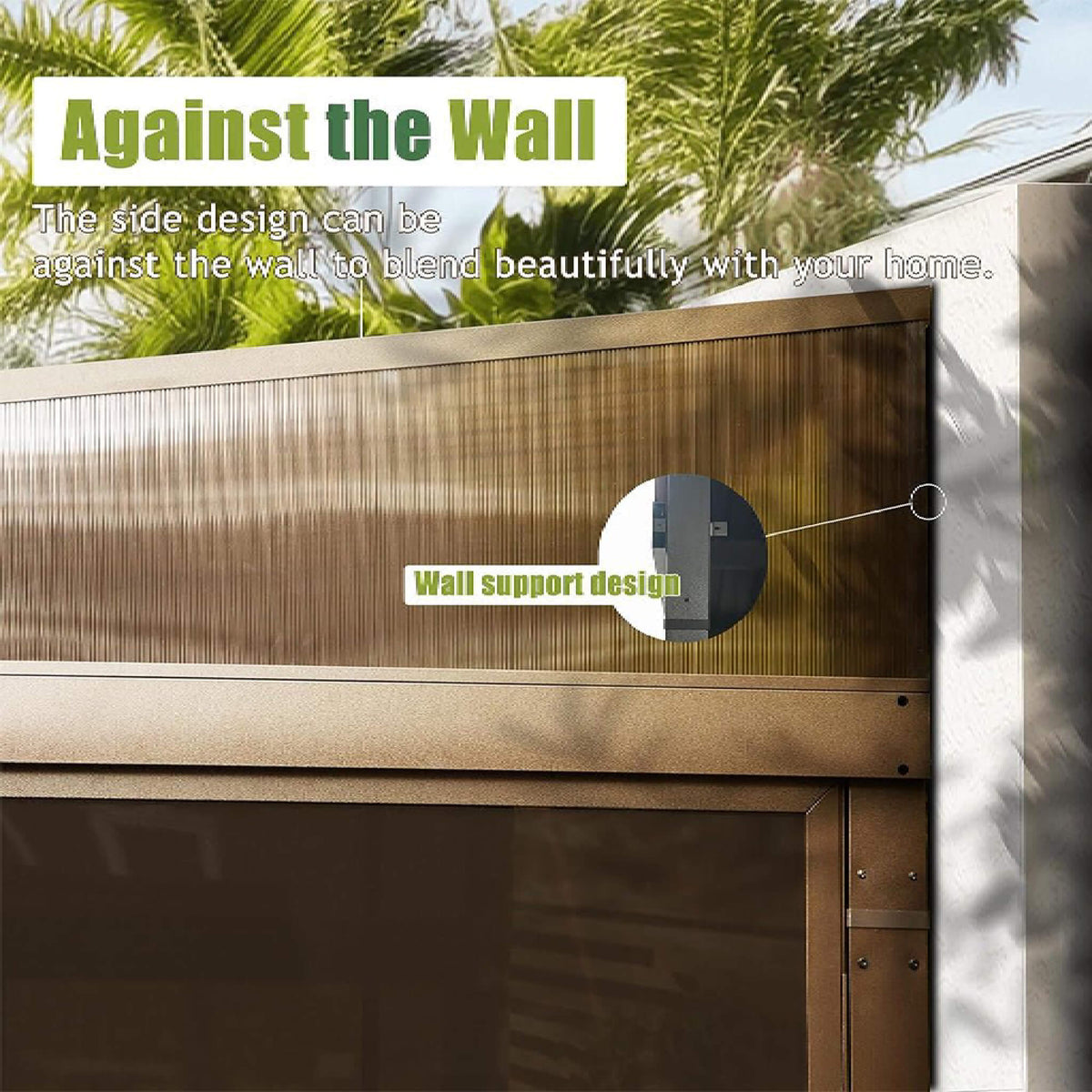 Alora Haven Large Outdoor All-Season Wall-Mounted Sunroom With Galvanized Steel Roof 12'x14'