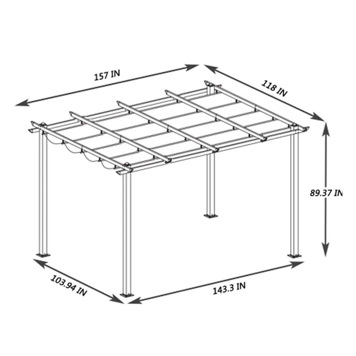 Alora Large Outdoor Patio Pergola With Canopy And Retractable Sun Shades, Beige 10'x13'
