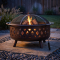 Cross Weave 36 In. X 24 In. Large round Steel Wood Burning Fire Pit in Bronze with Spark Screen