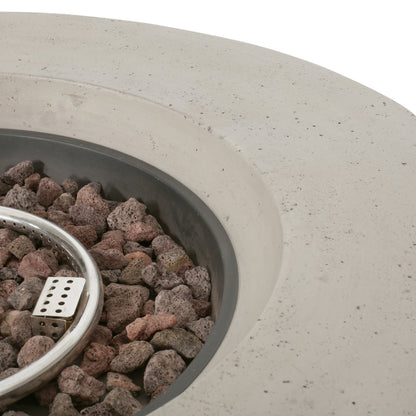 Modern Outdoor 50000 BTU Round MgO Concrete Propane Fire Pit, Light Grey