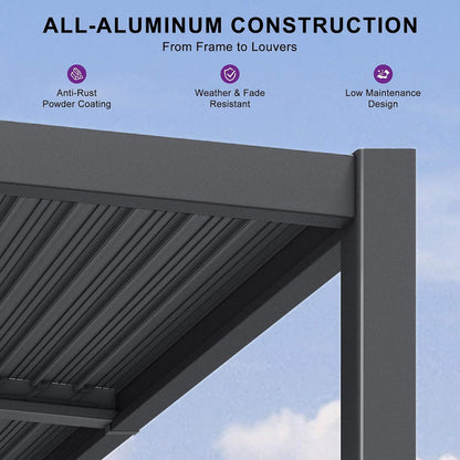 Alora Modern Louvered Aluminum Pergola With Sloped Roof 8'x10'