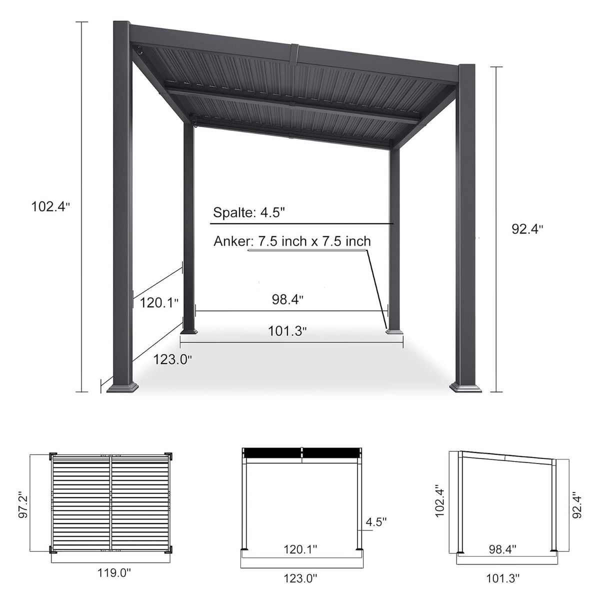 Alora Modern Louvered Aluminum Pergola With Sloped Roof 8'x10'