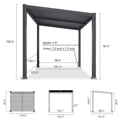 Alora Modern Louvered Aluminum Pergola With Sloped Roof 8'x10'