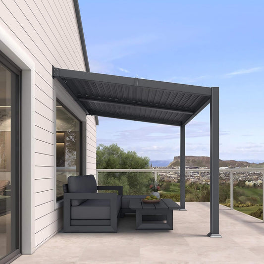 Alora Modern Wall-Mounted Louvered Pergola With Aluminum Frame - 8' x 10'