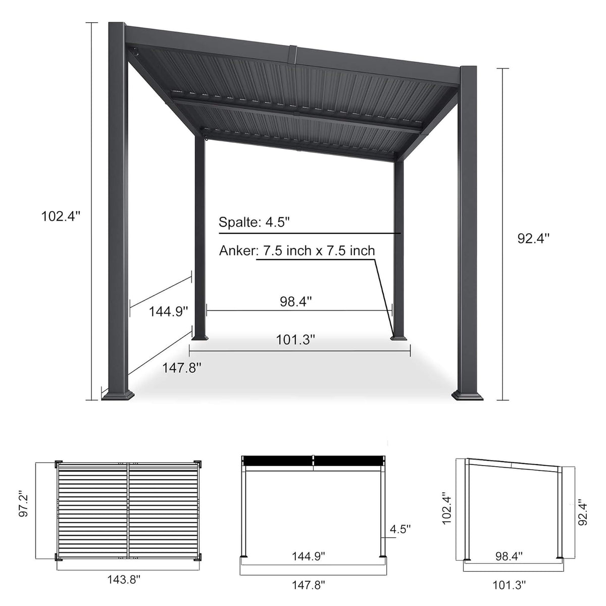 Alora Modern Louvered Aluminum Pergola With Sloped Roof 8'x12'
