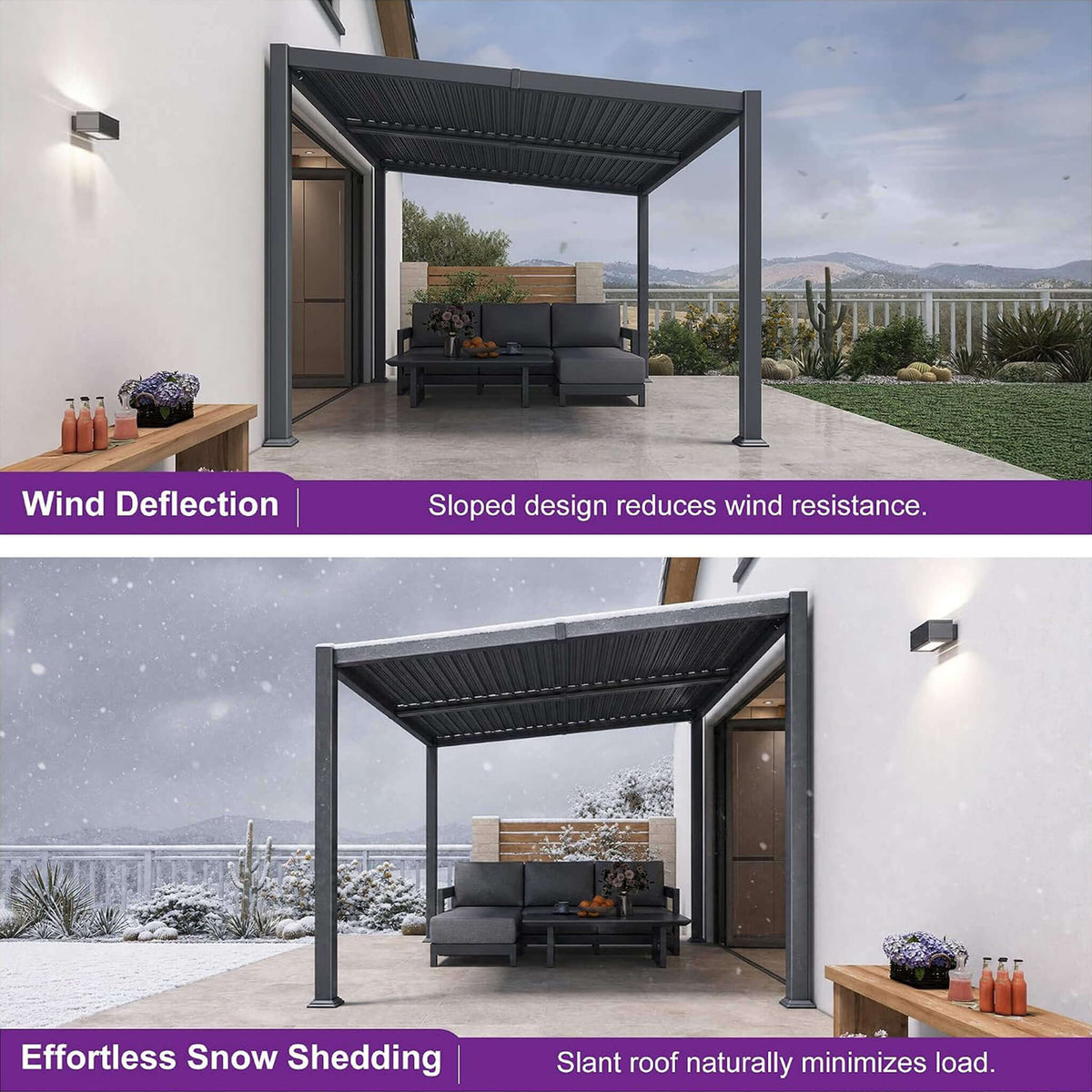 Alora Modern Louvered Aluminum Pergola With Sloped Roof 8'x12'