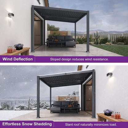 Alora Modern Louvered Aluminum Pergola With Sloped Roof 8'x12'