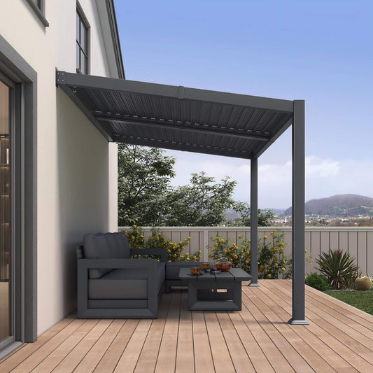 Alora Modern Wall-Mounted Louvered Pergola With Aluminum Frame - 8' x 12'