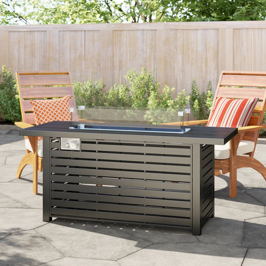 Steel Rectangular Outdoor Fire Pit Table With Cover – 20" x 42"