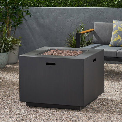 33' Outdoor Iron Square Propane Fire Pit, Tank Inside, Brushed Brown 50,000 BTU