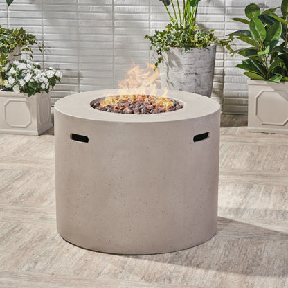 Light Grey Magnesium Oxide 31 in Round Fire Pit with 40,000 BTU for Patio Use