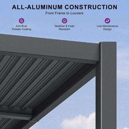 Alora Modern Louvered Aluminum Pergola With Sloped Roof 10'x12'