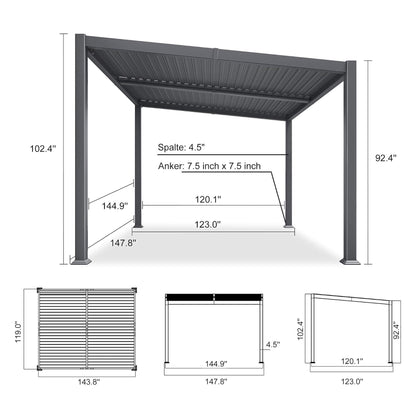 Alora Modern Louvered Aluminum Pergola With Sloped Roof 10'x12'