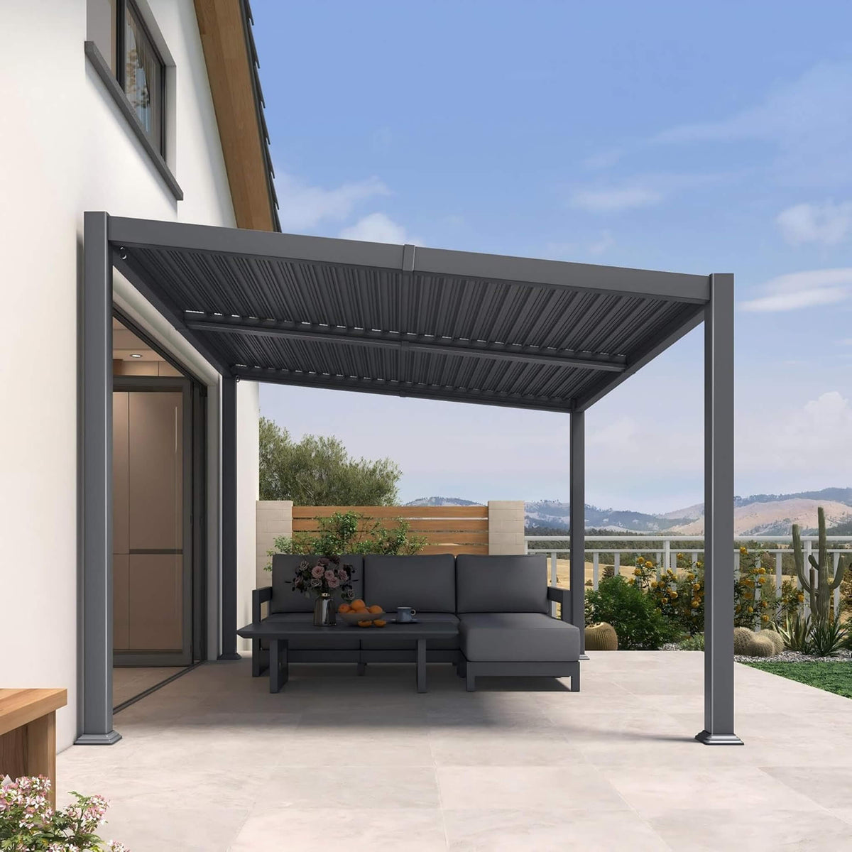 Alora Modern Louvered Aluminum Pergola With Sloped Roof 10'x12'