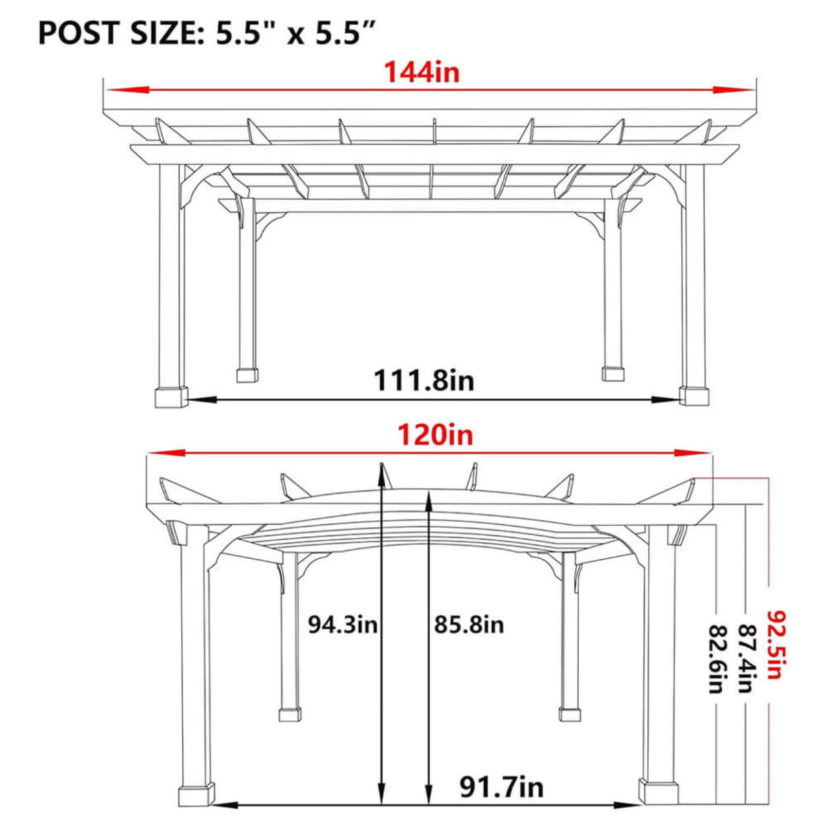 Premium All-Season Backyard Cedar Wood Pergola With Arched Roof - 10' x 12'