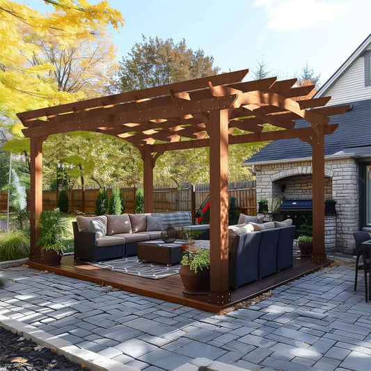 Premium All-Season Backyard Cedar Wood Pergola With Arched Roof - 10' x 12'