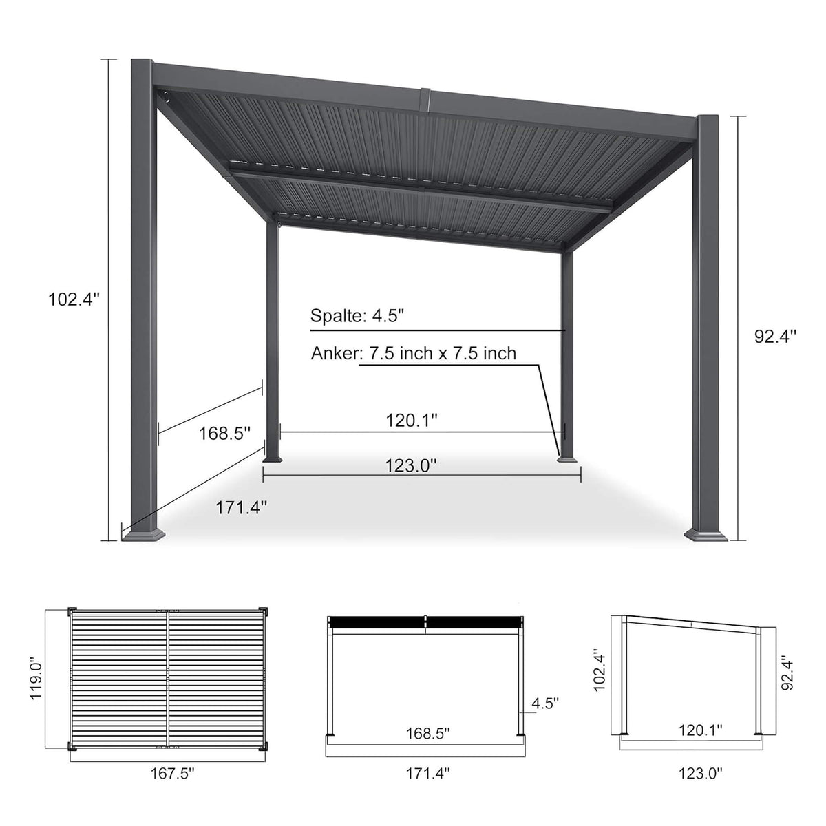 Alora Modern Louvered Aluminum Pergola With Sloped Roof 10'x14'