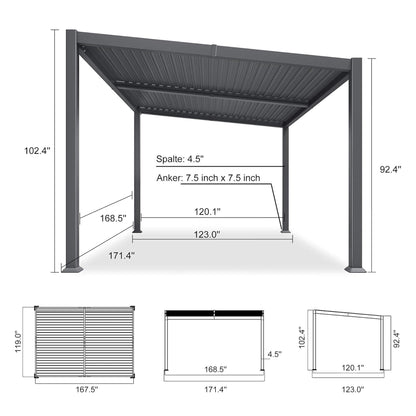 Alora Modern Louvered Aluminum Pergola With Sloped Roof 10'x14'