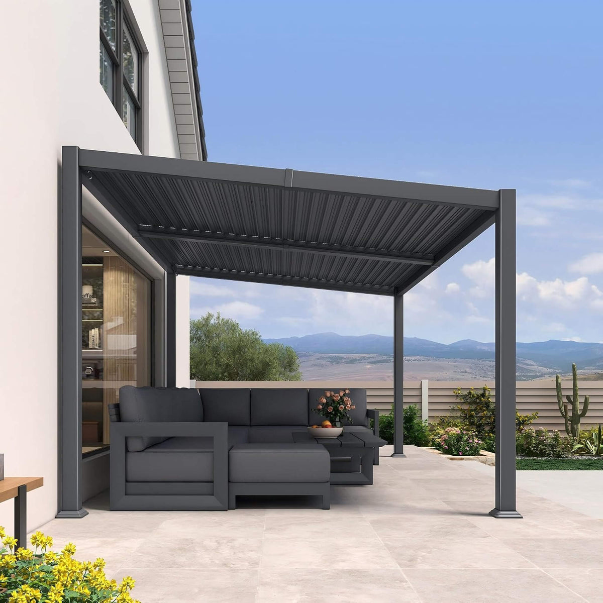 Alora Modern Louvered Aluminum Pergola With Sloped Roof 10'x14'