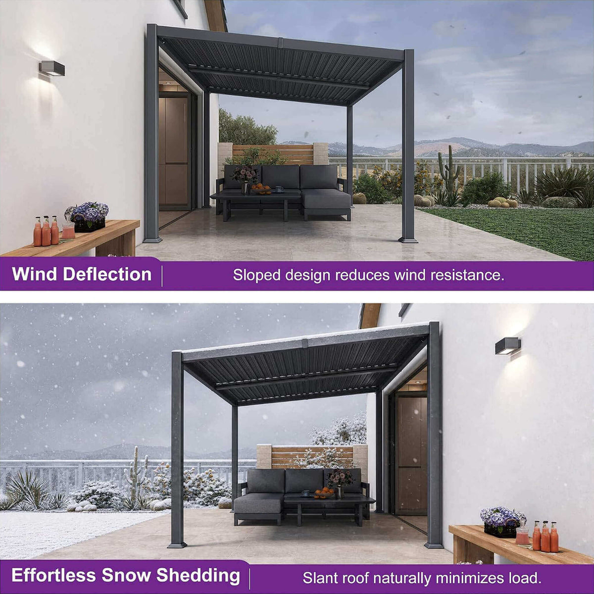 Alora Modern Louvered Aluminum Pergola With Sloped Roof 10'x14'