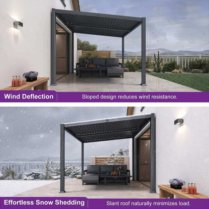 Alora Modern Louvered Aluminum Pergola With Sloped Roof 10'x14'