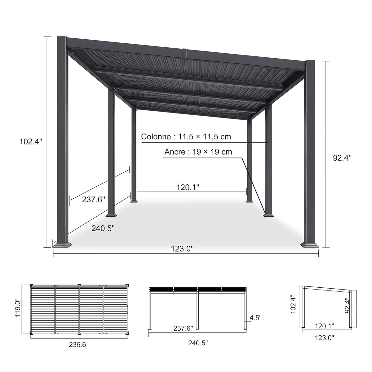 Alora Modern Louvered Aluminum Pergola With Sloped Roof 10'x20'