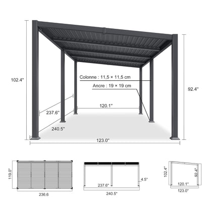 Alora Modern Louvered Aluminum Pergola With Sloped Roof 10'x20'