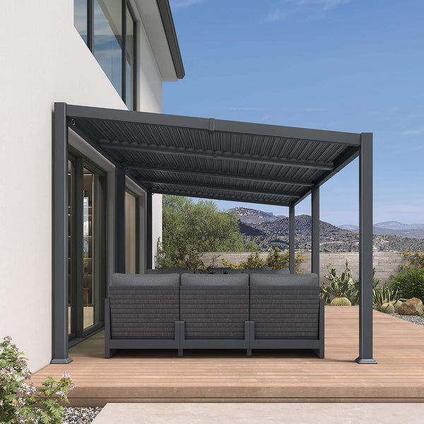 Alora Modern Louvered Aluminum Pergola With Sloped Roof - 10' x 20'