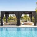 Alora Louvered Aluminum Pergola with Curtains and Netting - 10' x 20'