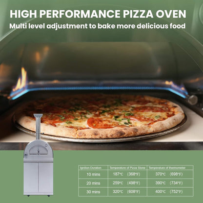 Blazon Outdoor Kitchen Island 4-Burner 108K BTU With Pizza Oven, Rotisserie And Refrigerator 112"