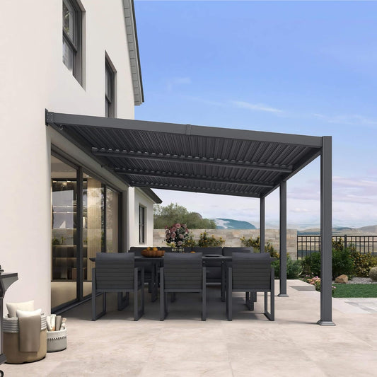 Alora Modern Louvered Wall-Mounted Pergola With Aluminum Frame - 11' x 18'