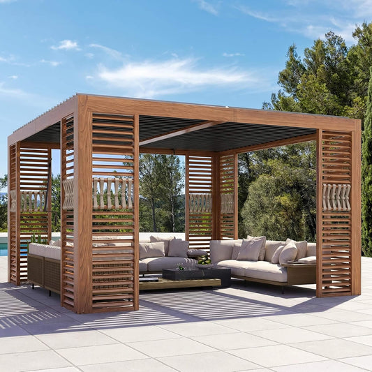 Alora Premium Outdoor Wood Grain Louvered Pergola With Integrated Drainage - 12' x 12'