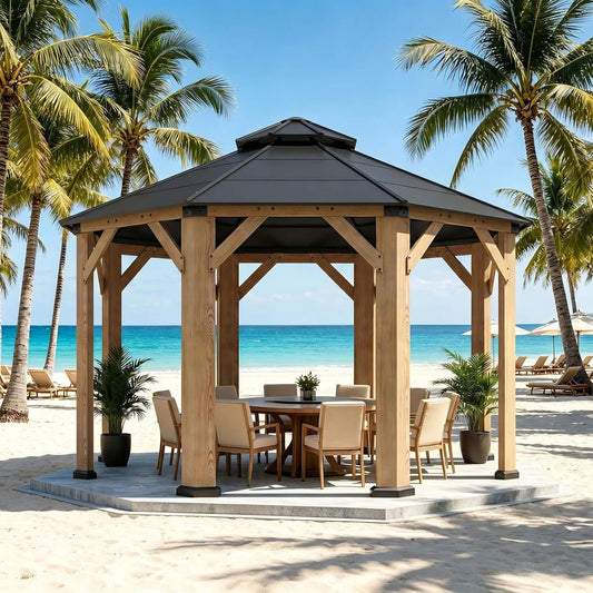 Alora Premium All-Weather Octagonal Double Hardtop Cedar Wood Gazebo - 13' x 13'