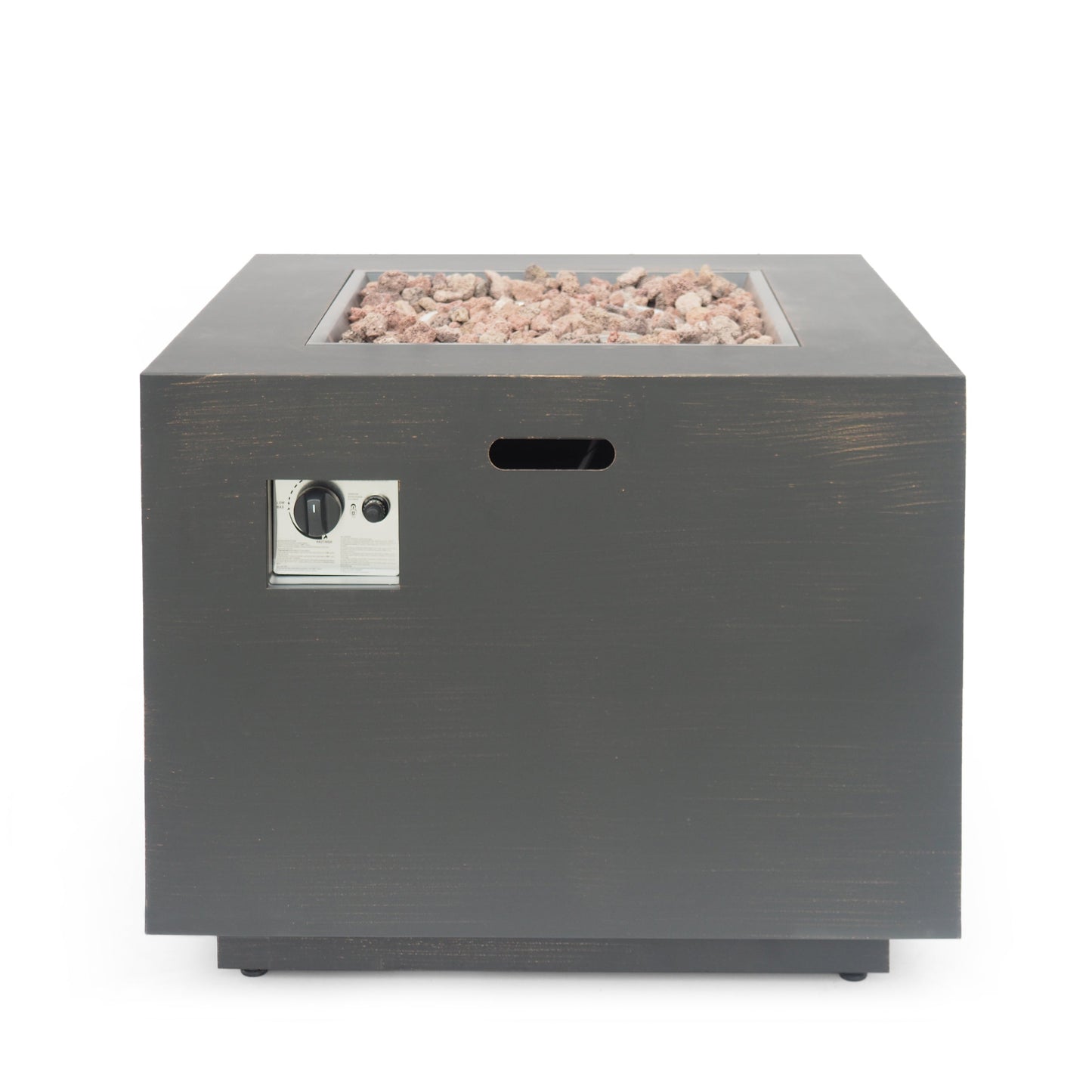 33' Outdoor Iron Square Propane Fire Pit, Tank Inside, Brushed Brown 50,000 BTU