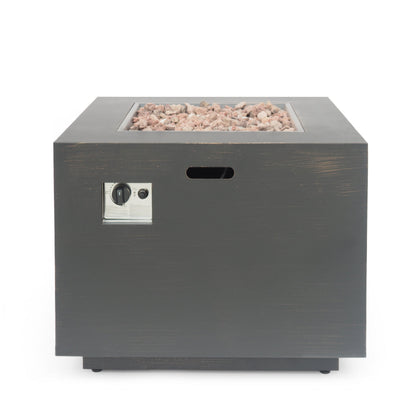 33' Outdoor Iron Square Propane Fire Pit, Tank Inside, Brushed Brown 50,000 BTU