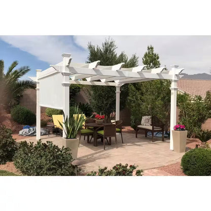 11x11 ft – White Vinyl Pergola with Adjustable Canopy