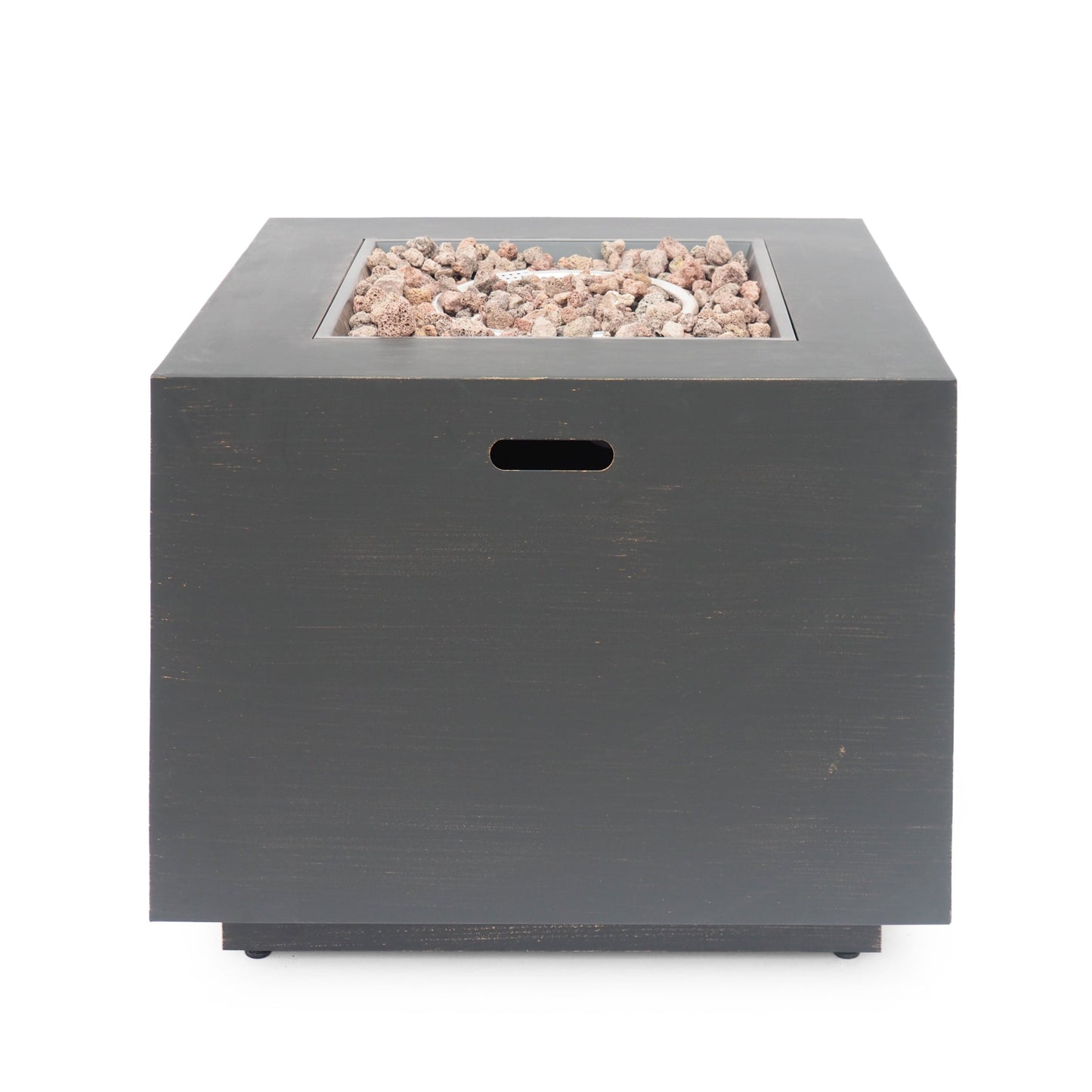 33' Outdoor Iron Square Propane Fire Pit, Tank Inside, Brushed Brown 50,000 BTU