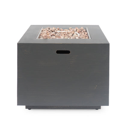 33' Outdoor Iron Square Propane Fire Pit, Tank Inside, Brushed Brown 50,000 BTU