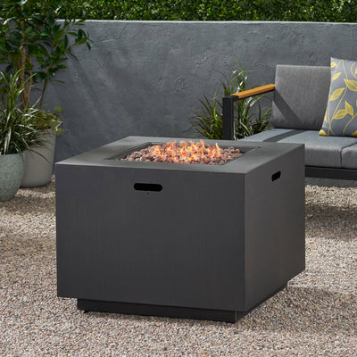 33' Outdoor Iron Square Propane Fire Pit, Tank Inside, Brushed Brown 50,000 BTU