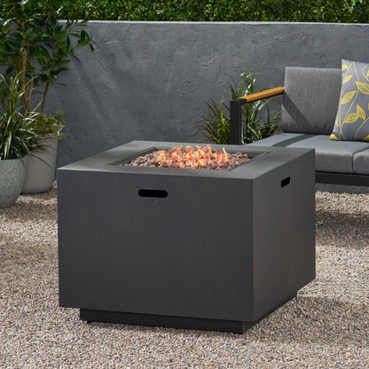 33' Outdoor Iron Square Propane Fire Pit, Tank Inside, Brushed Brown 50,000 BTU