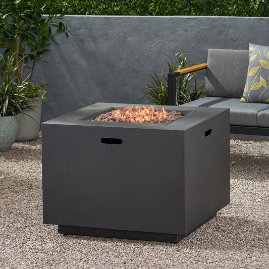33' Outdoor Iron Square Propane Fire Pit, Tank Inside, Brushed Brown 50,000 BTU