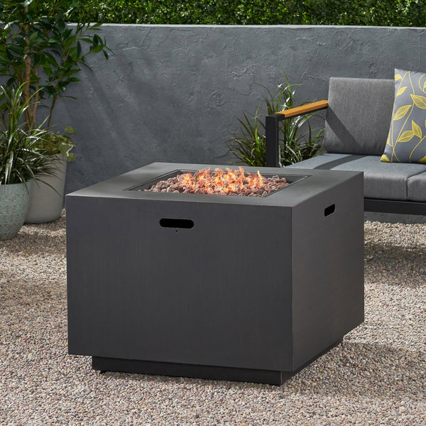 33' Outdoor Iron Square Propane Fire Pit, Tank Inside, Brushed Brown 50,000 BTU