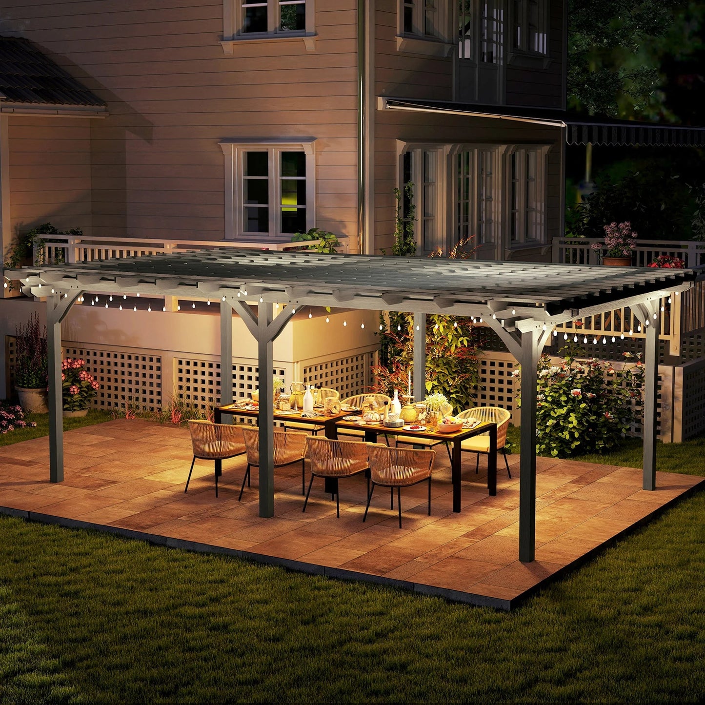 12x20 ft Wooden Pergola – Large Fir Wood Pergola Gazebo for Backyard, Garden & Deck, Gray Heavy-Duty Grape Tre